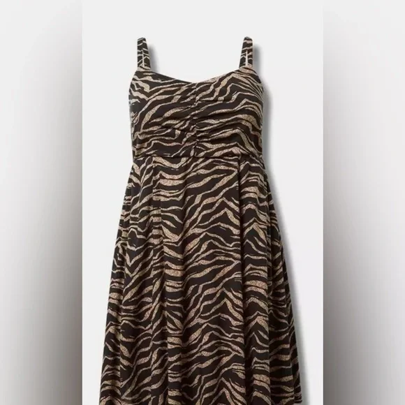 Torrid Womens Black/Brown Striped Mini Challis Skater Dress, Pocket, Plus Size 3 - Picture 12 of 15
